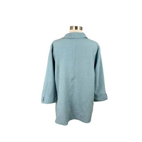 Marla Wynne Blue Textured Button Detail 3/4 Sleeve Popover Tunic Blouse Size XL - Picture 3 of 4